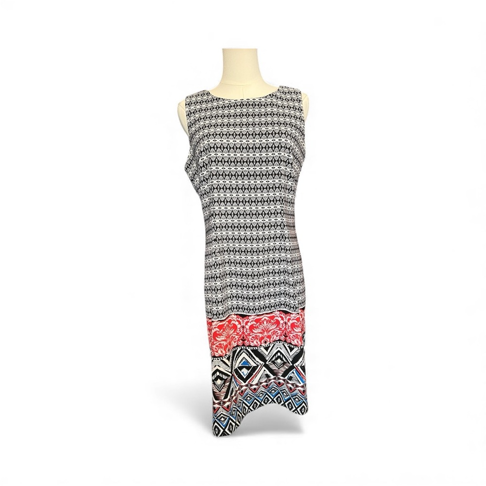 🆕 🖤❤️💙🤍 NWOT MARIO SERRANI Geometric Sleeveless Shift Dress | Sz 8
